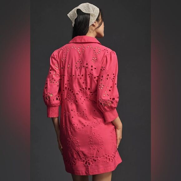 Anthropologie Eyelet Long Sleeve Embroidered Button-Down Mini Dress NWT - Picture 5 of 15
